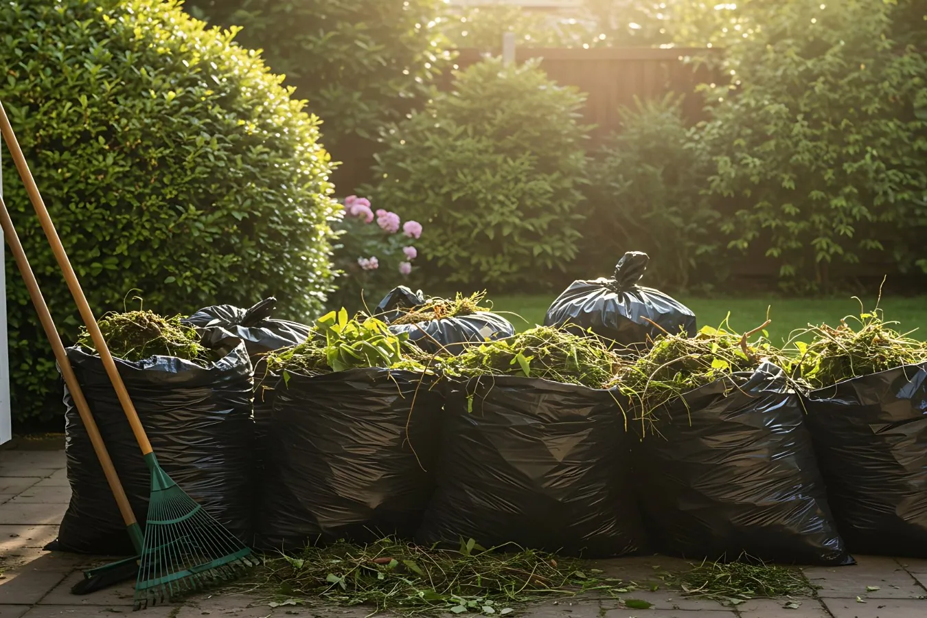Bagged garden refuse after maintenance
